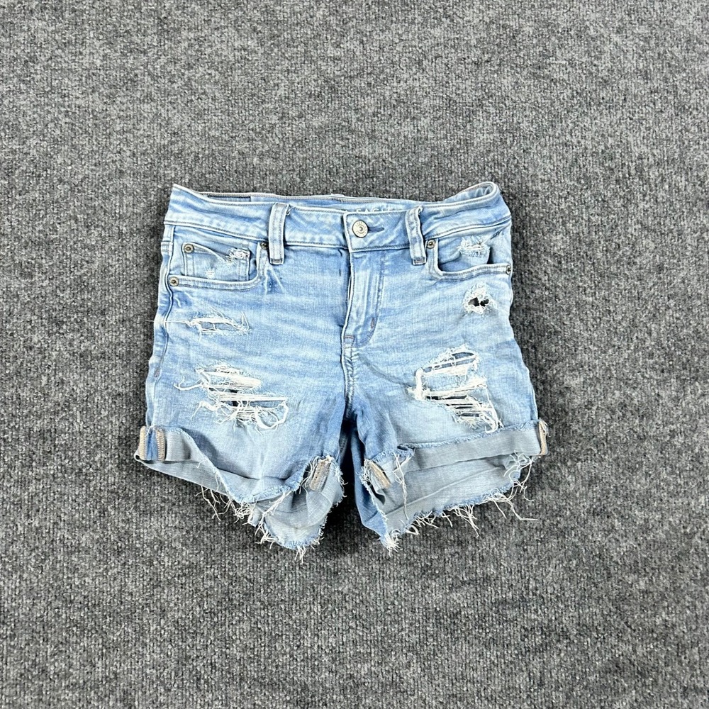 American Eagle Shorts Womens Size 0 Blue Viscose Blend Distressed Ripped Denim